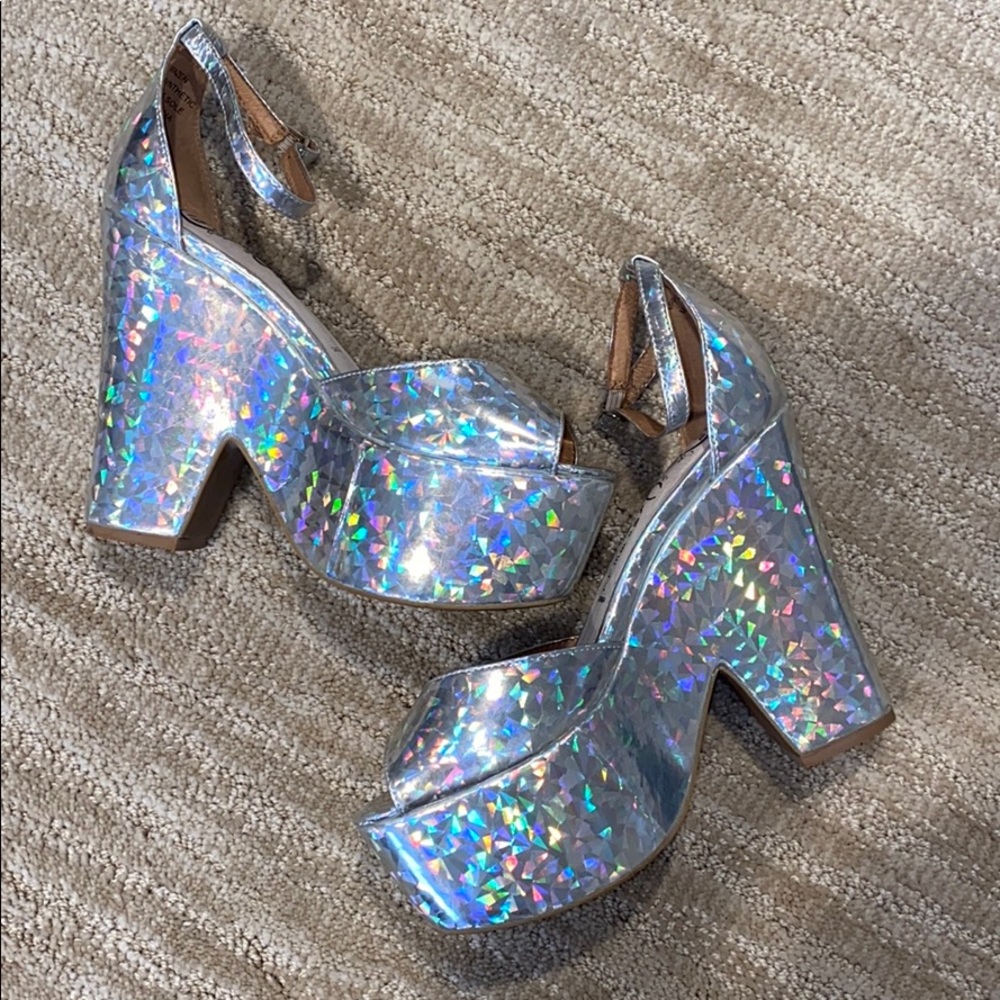 Jeffrey Campbell holographic platform heels